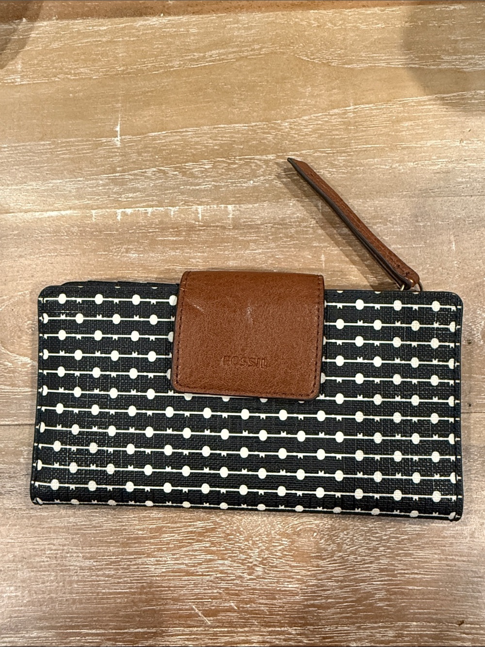 Fossil Black & Brown Patterned Zip Wallet